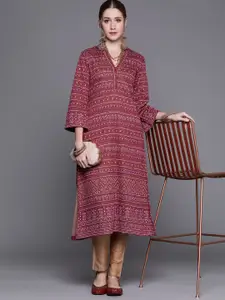 Biba Women Pink & White Ethnic Self Design Kurta