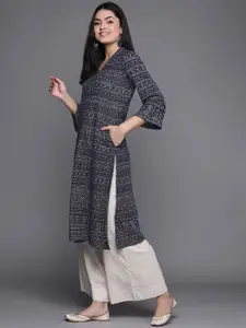 Biba Women Navy Blue & Navy Blue Ethnic Motifs Printed Kurta