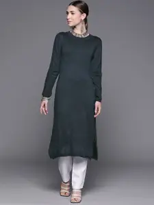 Biba Women Navy Blue Shimmer All-over Kurta
