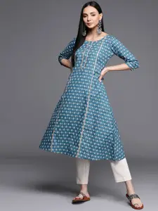 Libas Women Blue Ethnic Motifs Printed Gotta Patti Indigo Kurta