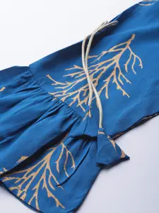 Libas Women Blue & Beige Printed Keyhole Neck Bell Sleeves Kurta