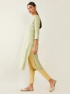 Soch Women Lime Green & Gold-Toned Ethnic Motifs Printed Kurta