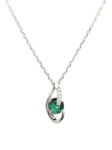 Clara 92.5 % Pure Sterling Silver Rhodium-Plated Silver-Toned Green CZ-Studded Pendant with Chain
