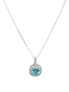 Clara Rhodium-Plated Silver-Toned & Blue CZ-Studded Pendant With Chain
