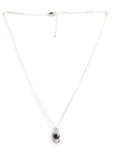 Clara 92.5 Sterling Silver-Toned Rhodium-Plated Blue & White CZ-Studded Pendant With Chain
