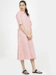 Vishudh Pink & Grey Shirt Midi Dress