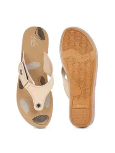 Paragon Women Beige & Grey Printed Thong Flip-Flops