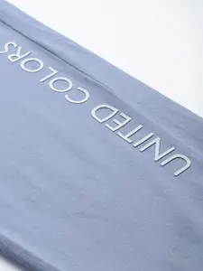 United Colors of Benetton Men Blue Brand Logo Printed Pure Cotton Joggers