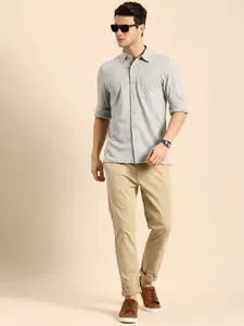 Nautica Men Grey Solid Slim Fit Casual Shirt