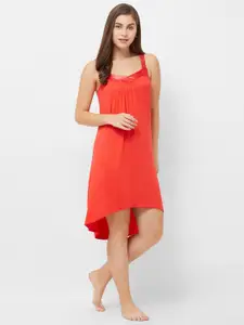 Soie Women Red Solid Viscose Spandex Night Dress