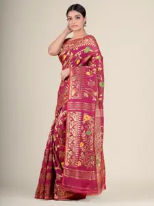 Charukriti Red & Gold-Toned Woven Design Jamdani Saree