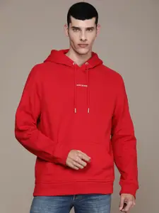 Calvin Klein Jeans Men Red Brand Logo Printed Hooded Sweatshirt