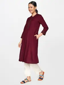 Global Desi Women Maroon Yoke Design Flared Sleeves Kurta