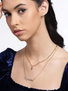 Jewels Galaxy Gold-Plated Stone-Studded Capricon Sun Sign Layered Necklace