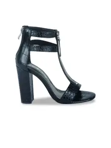 London Rag Black Croc Block Heel Sandals