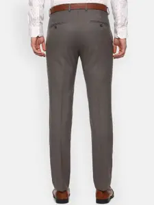 Louis Philippe Permapress Men Grey Textured Slim Fit Formal Trousers