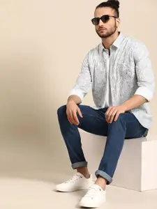 Nautica Men Grey Pure Cotton Slim Fit Tropical Opaque Printed Casual Shirt