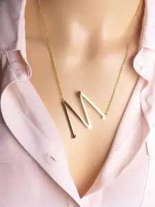 Yellow Chimes Women Gold -toned Big Alphabet Letter M Pendant With Chain