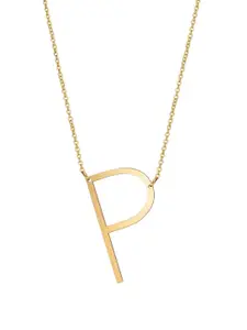 Yellow Chimes Women Gold-Toned Stainless Steel P Alphabet Pendant With Chain