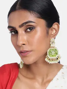 Golden Peacock Green & Gold-Toned Floral Drop Earrings