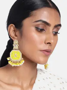 Golden Peacock Yellow Floral Drop Earrings