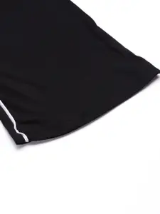 NOT YET by us Women Black Solid Cropped Cotton Lounge Pants with Side Stripes