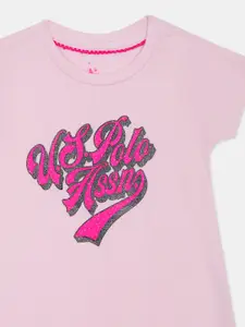 U.S. Polo Assn. Kids Girls Pink Typography Printed T-shirt