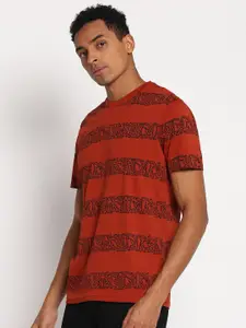 Lee Men Rust & Black Printed Cotton T-shirt