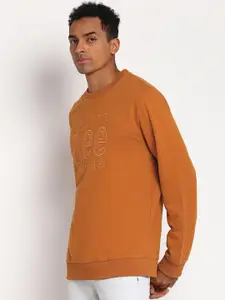 Lee Men Orange Printed Cotton Sweatshirt