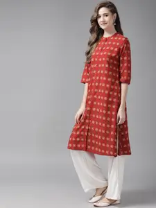W Women Red & Yellow Ethnic Motifs Printed Kurta