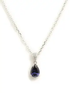 CLARA 92.5 Sterling Silver Rhodium-Plated Swiss Blue Teardrop Pendant with Chain