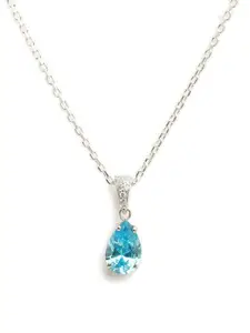 Clara Rhodium-Plated & Blue Cubic Zirconia Studded 925 Sterling Silver Pendant with Chain