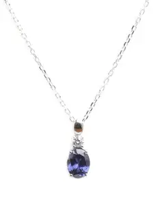 Clara Rhodium Plated & Blue Cubic Zirconia Studded 925 Sterling Silver Pendant with Chain