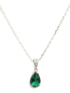 Clara 92.5 Sterling Silver Rhodium-Plated Dark Green Chain with Pendant