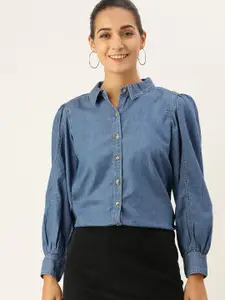 AND Women Blue Solid Casual Shirt