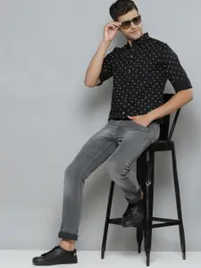 DENNISON Men Black Smart Slim Fit Opaque Feather Printed Casual Shirt