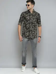 DENNISON Men Grey Smart Slim Fit Opaque Camouflage Printed Casual Shirt