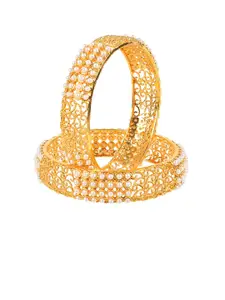 Adwitiya Collection Set of 2 Gold-Plated & White Pearls Studded Bangles