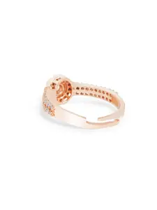 AMI Rose Gold-Plated White CZ-Studded Adjustable Finger Ring