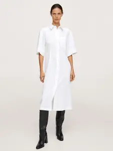 MANGO White Shirt Self Design Midi Dress