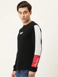 Flying Machine Men Black & White Colourblocked Cotton Sweatshirt with Print Detail