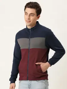 Flying Machine Men Navy Blue & Maroon Colourblocked Sweatshirt