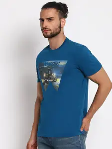 Wrangler Men Blue Typography Printed Applique T-shirt