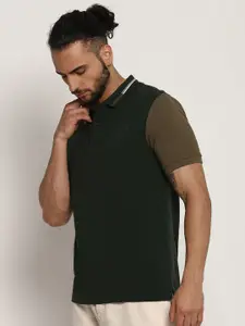 Wrangler Men Green Polo Collar Applique T-shirt