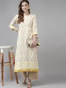 Indo Era Women Off White Floral Printed Kurta