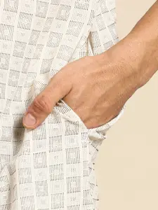 RAJUBHAI HARGOVINDAS Men Cream-Coloured Checked Handloom Kurta