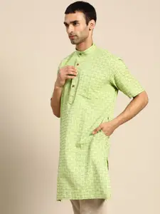 RAJUBHAI HARGOVINDAS Men Green Checked Handloom Kurta