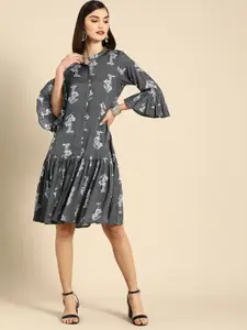 Anouk Grey Floral Shirt Dress
