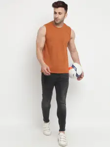 Chkokko Men Rust Solid Cotton T-shirt