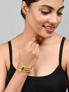 Silvermerc Designs Women Gold-Plated & Green Pearls Handcrafted Cuff Bracelet
